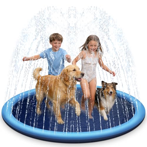 Joozmui Non Slip Splash Pad for Kids and Dogs Extra Large Splash Pad Outdoor Sprinkler for Kids Dog Water Summer Toys Outdoor Toys (67 inches)