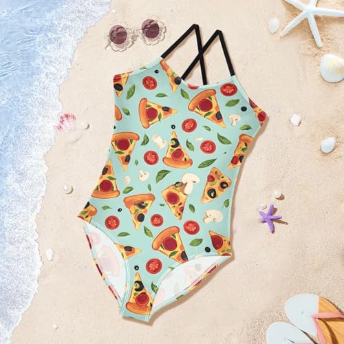 Pizza Mushroom Tomato Girls One Piece Swimsuits Summer Quick Dry Beach Bathing Suit3
