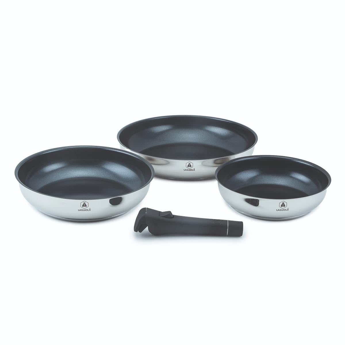 Set de 3 poêles inox Réactif 20/24/28cm antiadhésif | Greblon céramique, Tous feux dont induction, 230°
