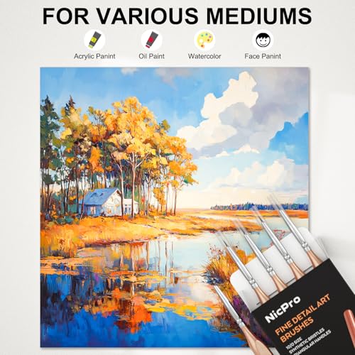 Image of Nicpro Detail Paint Brushes 5 PCS Aesthetic Extreme Fine Tip 10 /0 Professional Miniature Painting Artist Brush Set for Micro Watercolor Oil Acrylic Craft Models Rock Army Paint by Number for Adult