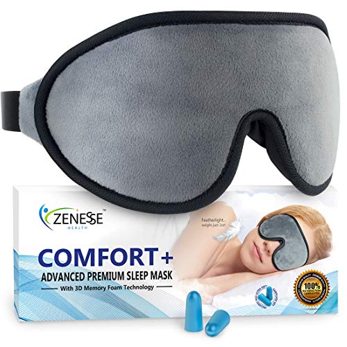 Comfort+ Advanced Premium Sleep Mask for Women & Men. Superior 3D REM Sleep Cavities Blacks Out All Light - 1oz Featherlight Eye Mask for Sleeping Won’t Irritate Nose, Hair or Eyelash Extensions