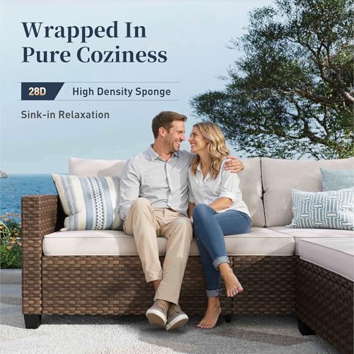 SUNSHINE VALLEY Patio Furniture Set Outdoor Brown Wicker Conversation Sets - Image 4