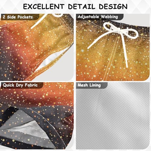 Pigsaly Boys Swim Trunks Sunset Orange Golden Yellow Gradient Flashing Glitter Boys Board Shorts Swimsuit Swimwear S3