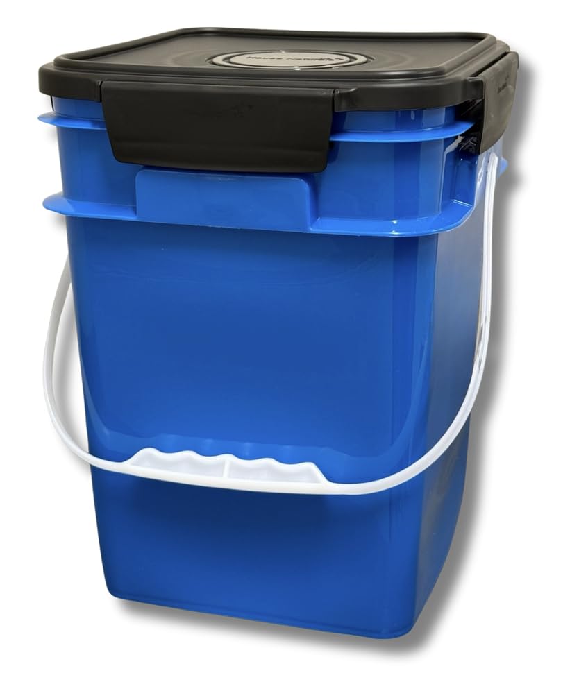 Image of House Naturals 4 Gallon Square Food Grade Bucket Pail with Plastic Handles and Lid (Pack of 3) Made in USA containers (Blue)