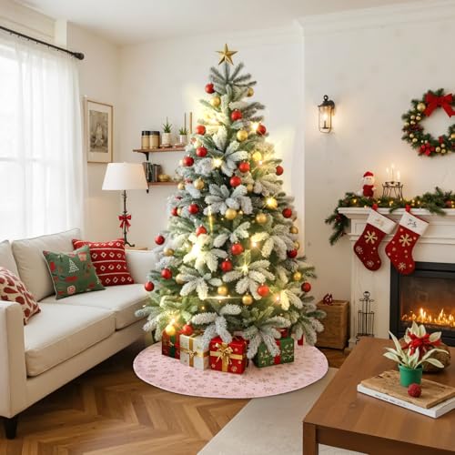 Jupe de sapin de Noël 150cm en velours rose Lanpn