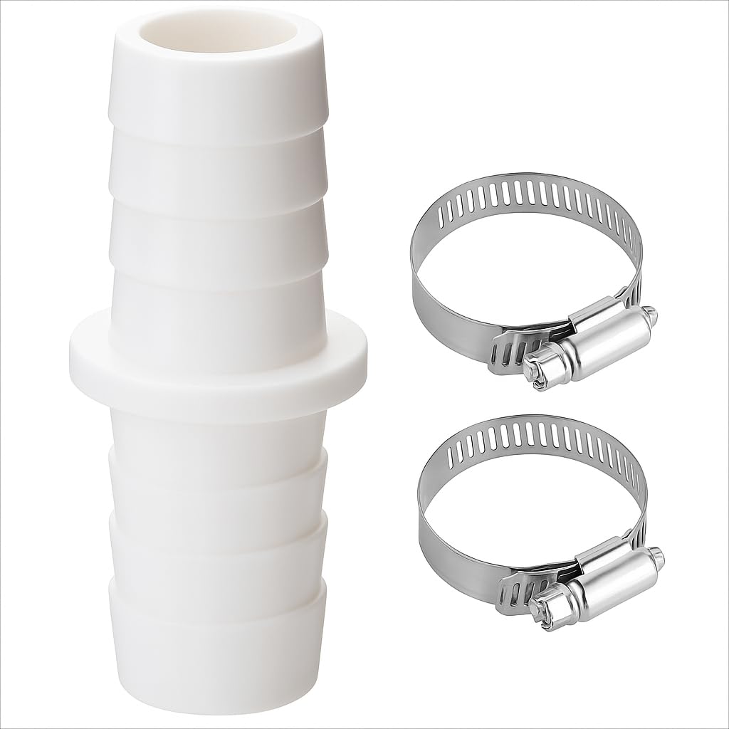Washing Machine Waste Pipe Connector – Leak-Proof Hose Joiner with 2 Metal Clamps – Durable Plastic Drain Extension Adapter for Dishwasher & Washing Machine Outlet – Efficient Water Waste Management
