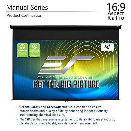 Elite Screens Manual Series, 150-Inch 16:9, Pull Down Manual Projector Screen & 6" Black Projector Screen L-Brackets, Single Metal Welded Construction, Wall Or Ceiling Mount #TOP3