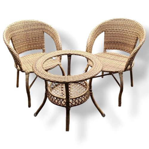 Image of 2+1 Outdoor Indoor Patio Furniture Sets REHAU Wicker Chair Patio Set Conversation Set Poolside Lawn Chairs Balcony Outdoor Garden Furniture Chair (Arabica) 48 x 48 x 78 Cm