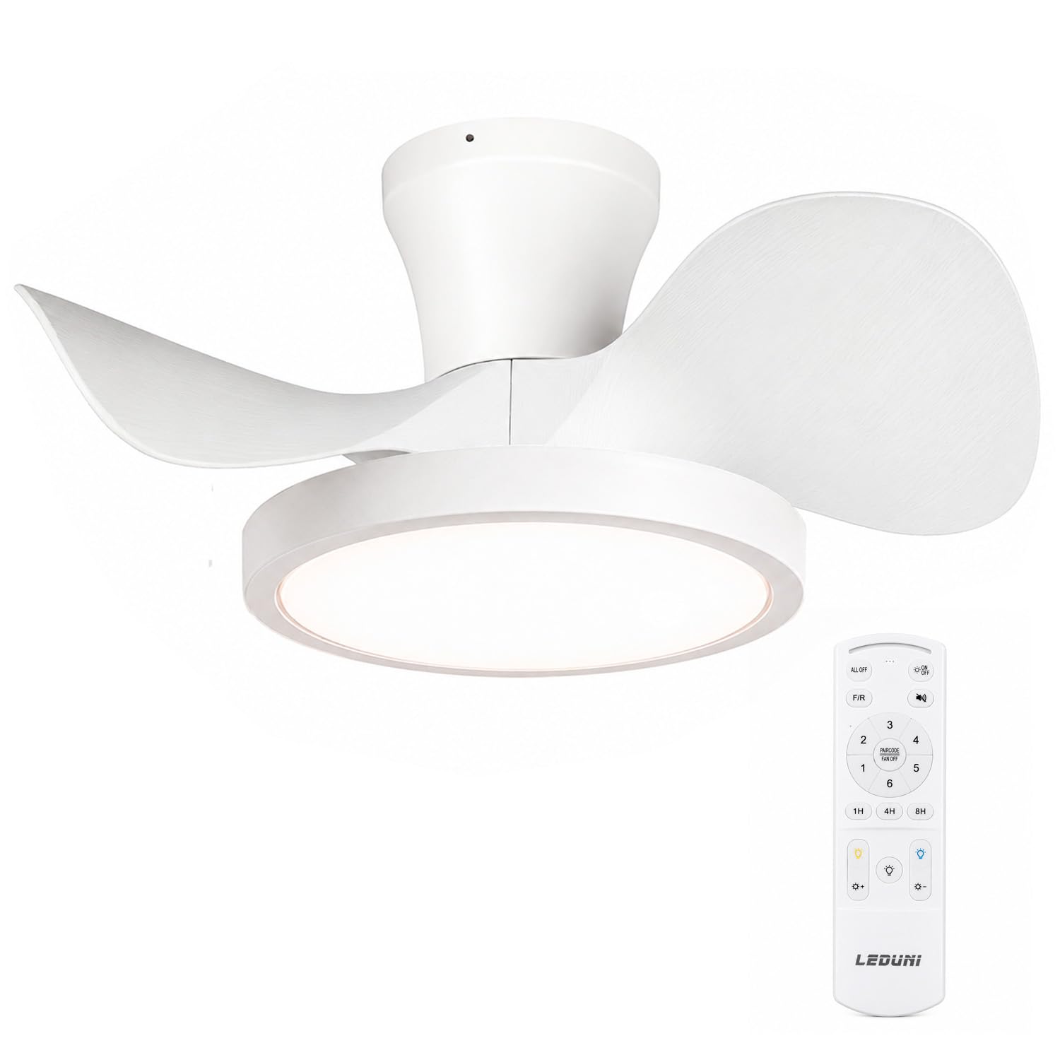 LEDUNI Ceiling Fan with LED Light 20W, DC Motor 35W Quiet, Energy Saving and Large Air Volume, Remote Control for Kitchen, Bedroom, Dining Room, Patio Modes (Winter/Summer) (White)