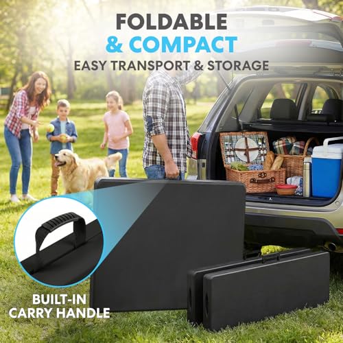 Image of Simpli-Magic 6 Foot Folding Picnic Table Set with 2 Benches Portable Indoor Outdoor Camping Table for Working Meeting Party Picnic Weddings with Handle and Safety Locks Black