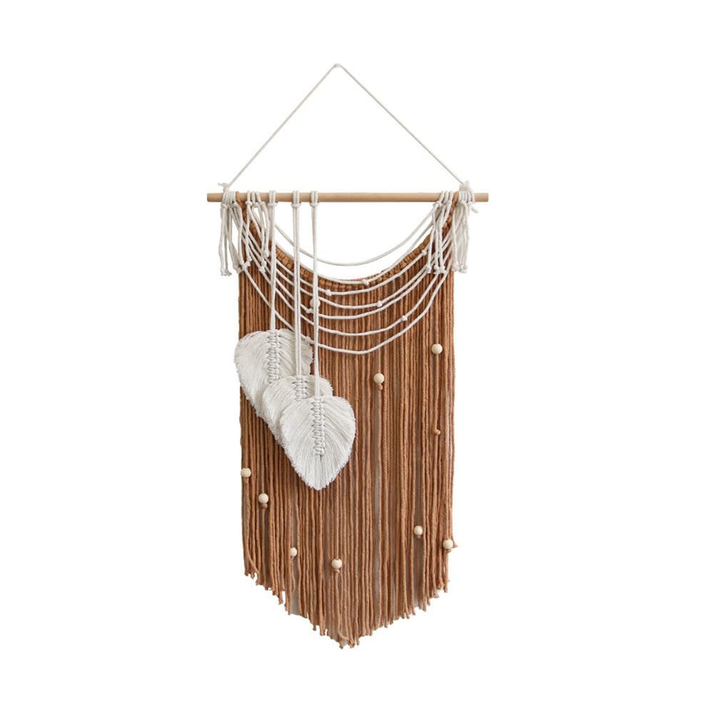 Osmond Bohemian Style Wall Decoration Tapestry Leaf Tassel Tapestry Braided Chic Hand Woven Bohemian Brown