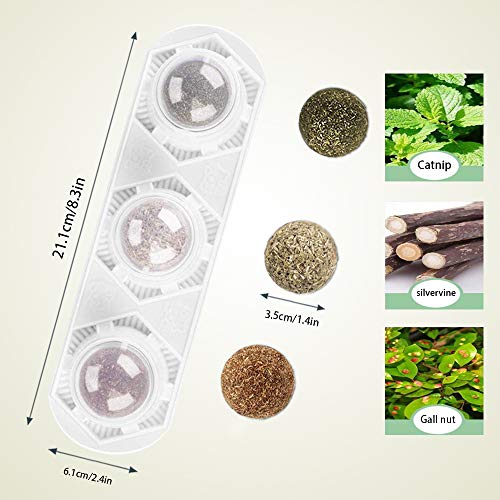 Wolover Catnip Wall Ball Toys – Rotatable Cat Snack Edible Balls With Natural Healthy Catnip | Silvervine | Gall Nut, Kitten Playing Chewing Cleaning Teeth Toy #TOP1