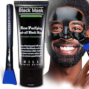 SHILLS Charcoal Mask for Men, Purifying Peel Off Mask, Face Mask Peel Off, Face Mask Deep Clean Pore, Blackhead Remover, 1 Bottle (1.69 fl. oz) and a Brush Set