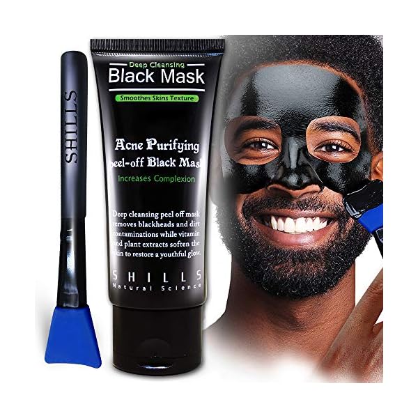 SHILLS-Charcoal-Mask-for-Men-Purifying-Peel-Off-Mask-Black-Mask-Peel-Off-Black-Mask-Deep-Clean-Pore-Blackhead-Remover-1-Bottle-169-fl-oz-and-a-Brush-Set SHILLS Charcoal Mask for Men, Purifying Peel Off Mask, Face Mask Peel Off, Face Mask Deep Clean Pore, Blackhead Remover, 1 Bottle (1.69 fl. oz) and a Brush Set