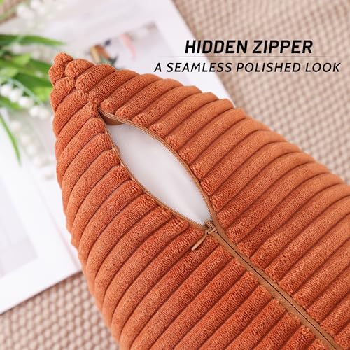 Image of Mecatny Corduroy Fall Decorative Throw Pillow Covers 26x26 Set of 2 for Sofa Living Room, Soft Burnt Orange Neutral Boho Couch Pillow Covers for Home Decor, Rust