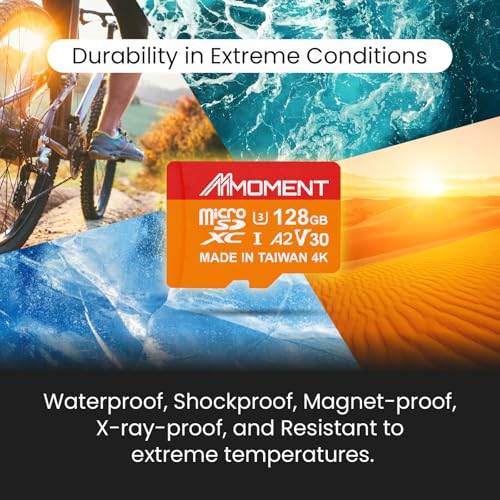 Image of MMOMENT MM23 128GB Micro SDXC Card, A2, UHS-I, U3, V30, Class 10 Compatible, Read Up to 160 MB /s, Write Up to 100 MB /s, SD Adapter Included
