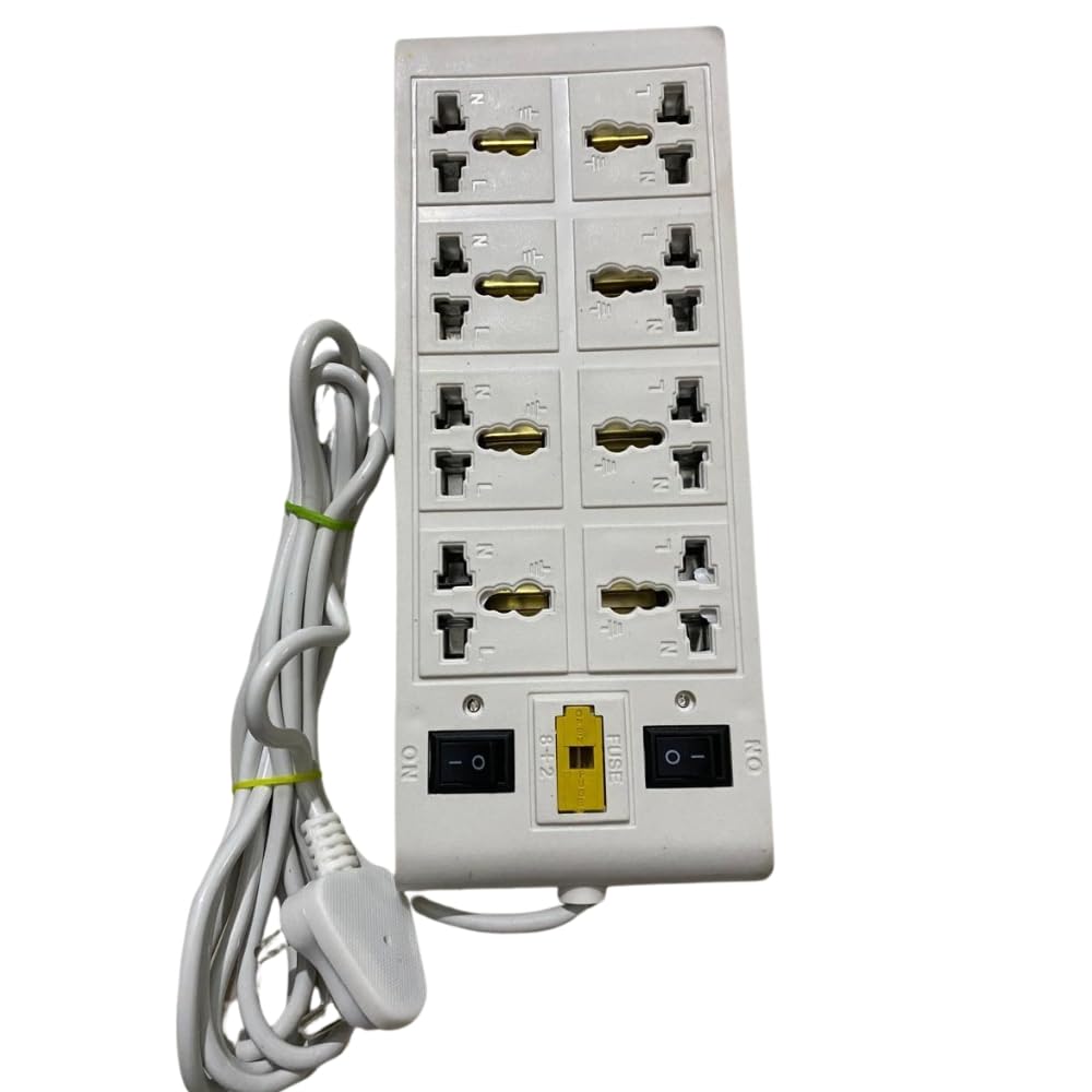 10Amp Rectangular Power Strips with 3-Pin Universal Socket with Fuse and 2 ON-Off Switch 3-feet Cord, 2500-Watt, Fireproof Protection for Home/Office Appliances (8-Socket of 3 pin) (1)-image-26