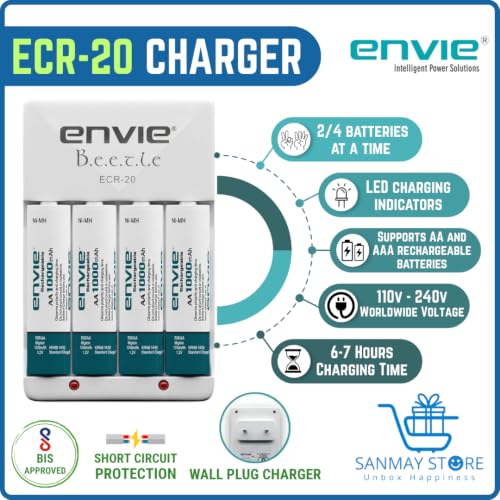 Image of Rechargeable AA Battery Charger Combo | 1000mAh Ni-MH Rechargeable AA Batteries + Beetle ECR-20 Charger | Ideal for Toys, Remotes, Clocks, Mouse & Household Devices | Pack of 12+1