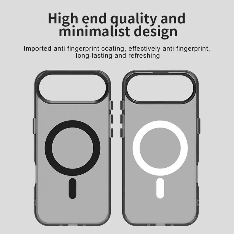 Image of Elzzi Magnetic Magsafe for iPhone 17 Air Case, Upgraded [Full Camera Protection] [Compatible with Magsafe] [Translucent Matte] Shockproof Protective Phone Case for Men & Women, Frosted Black