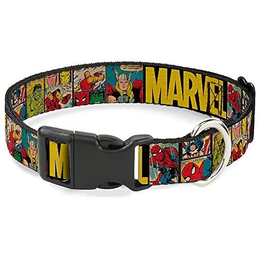 Collar de Perro con Clip de plástico Marvel Retro Comic Panels Negro Amarillo 6 a 9 Pulgadas 0.5 Pulgadas de Ancho | Ya disponible en tu tienda friki favorita! En mundofriki.es!