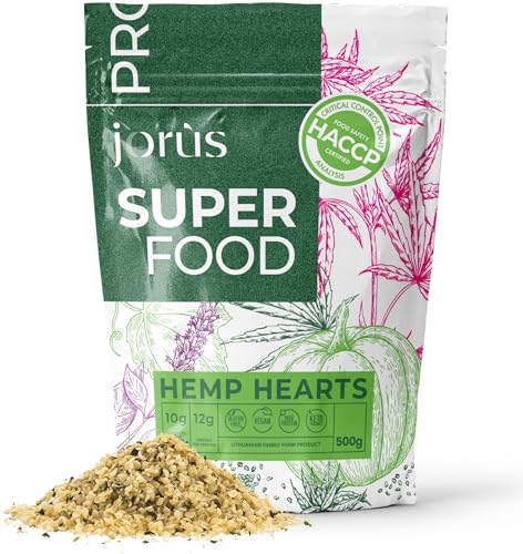 Natürliche, Geschälte Hanfsamen, 500g, HACCP-zertifiziert – Omega 3 & 6, Vegane Eiweißquelle, Aminosäuren und Ballaststoffen, Hanfherzen aus Europa, Jorus