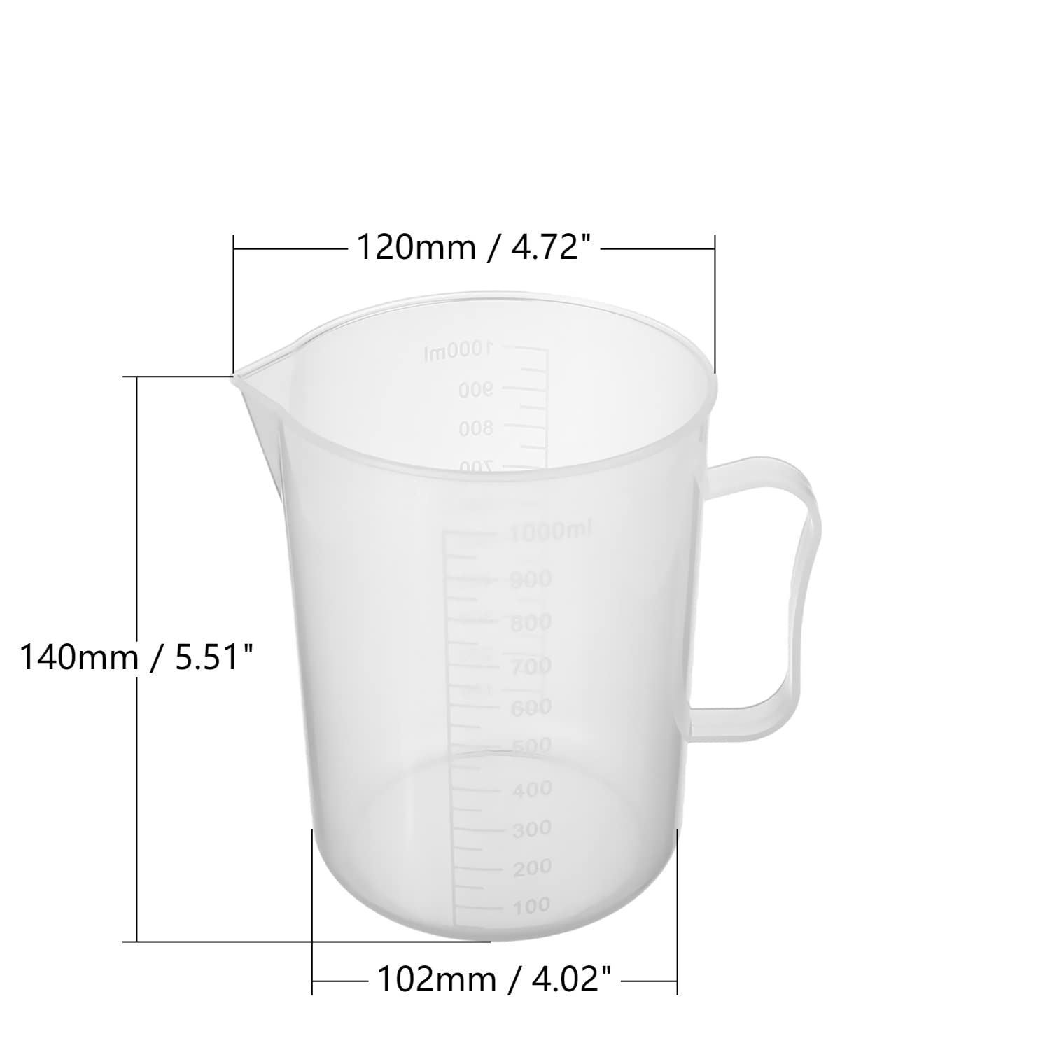 Othmro Measuring Cup 1000ml PP Plastic Graduated Beaker Transparent for Lab Kitchen Liquids 2pcs product thumbnail 3