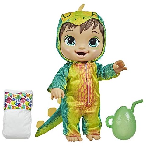 Baby Alive Dino Cuties Doll, Stegosaurus, Doll Accessories, Drinks, Wets, Stegosaurus Dinosaur Toy for Kids Ages 3 Years and Up, Brown Hair Cover