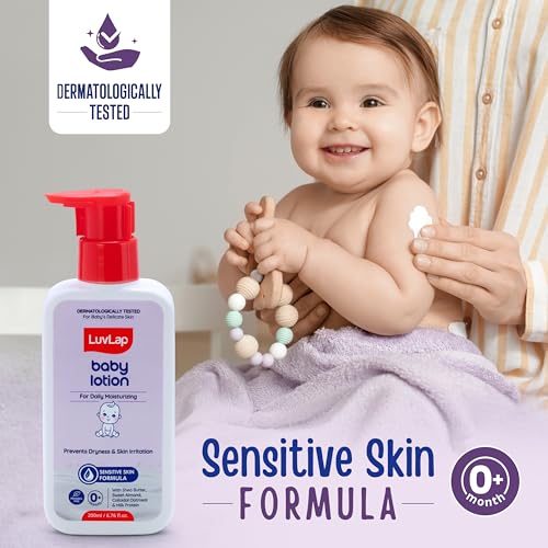 Image of LuvLap Baby Lotion with Milk Protein - 200ml, Suitable for Baby's Delicate Skin, 24 Hour Protection for Sensitive Skin, Shea Butter and VIT E, Paraben Free, Sweet Almond Oil, Dermatologically Tested