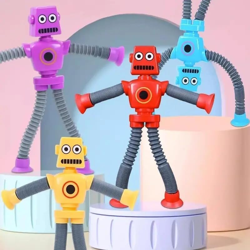 SANTALON Bendable Robot Figures, Flexible Robot, Telescopic Suction Cup Robot Toy, Pop Tubes, Fidget Tubes Sensory Toys for Girls Boys (Multicolor) (4 Pieces) 1