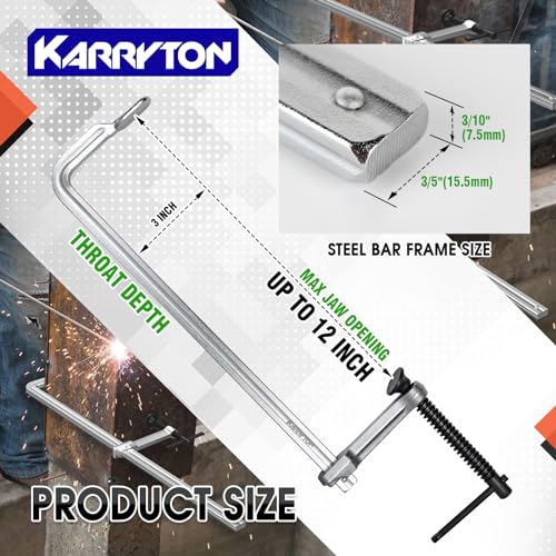 Image of 4-Pack 12 inch(300x80mm) F Clamp w / 3 inch Throat Depth, Bar Size 5 /8 inchx5 /16 inch, 600LB Clamping Force, Drop Forged Steel Bar Clamps for Wood, Metal, Pipe, Welding and DIY Projects