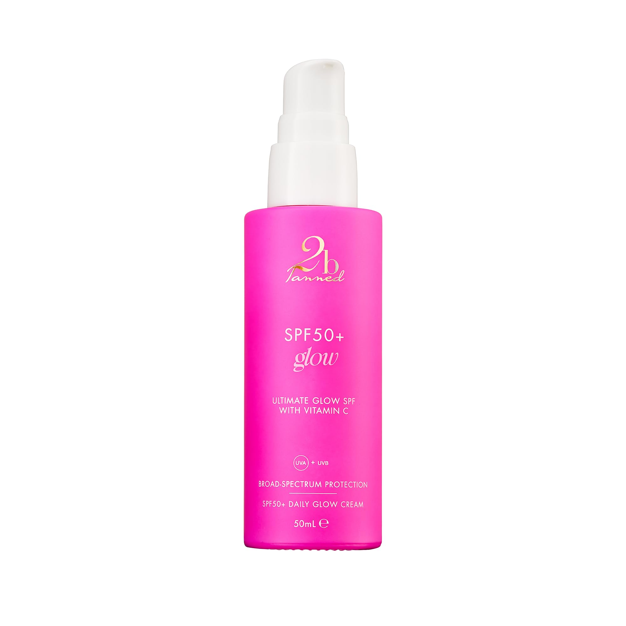 2bTanned Glow SPF 50 Face Moisturiser (50ml), Facial Cream with Sunscreen and Subtle Shimmer, Anti Heat Aging