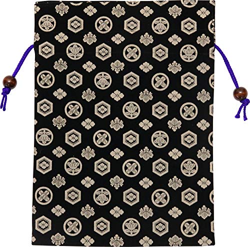 Matsumi Craft 4589513684151 Goshuin Book Holder, Inden, Family Crest, Black, 8.5 x 10.8 x 0.4 inches (21.5 x 27.5 x 1 cm), Drawstring Bag, Japanese Style