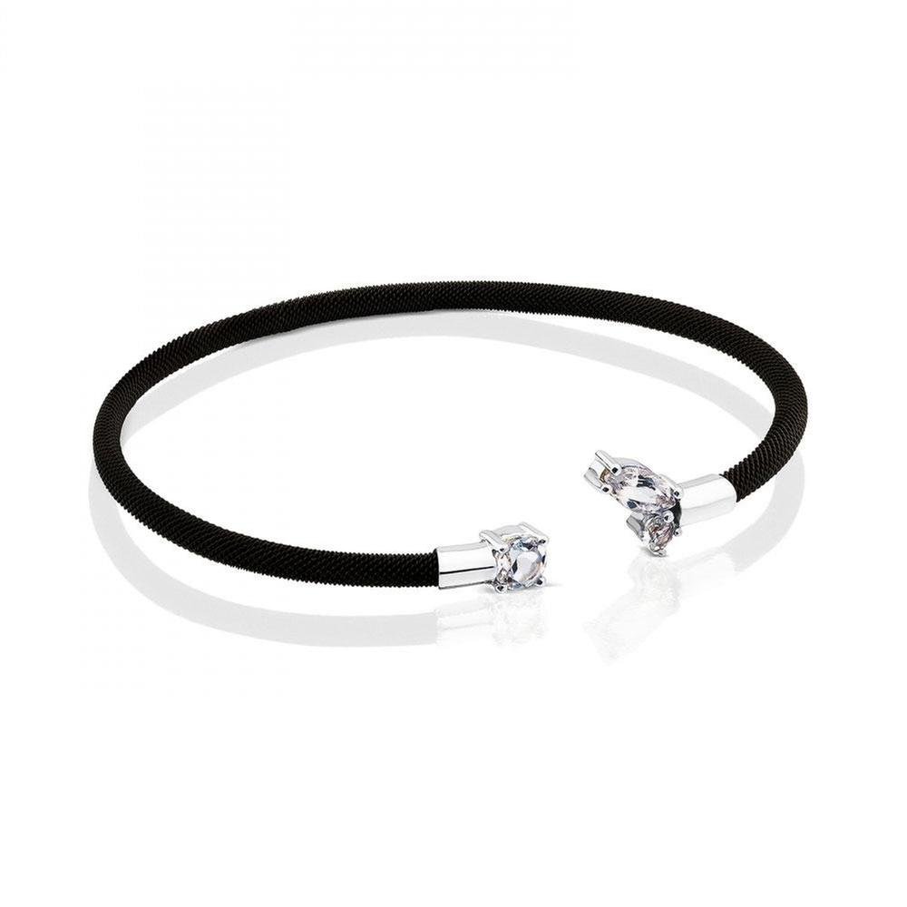 TOUSBlack Ion Plated Stainless Steel and White Gold Eklat Bracelet with Topaz