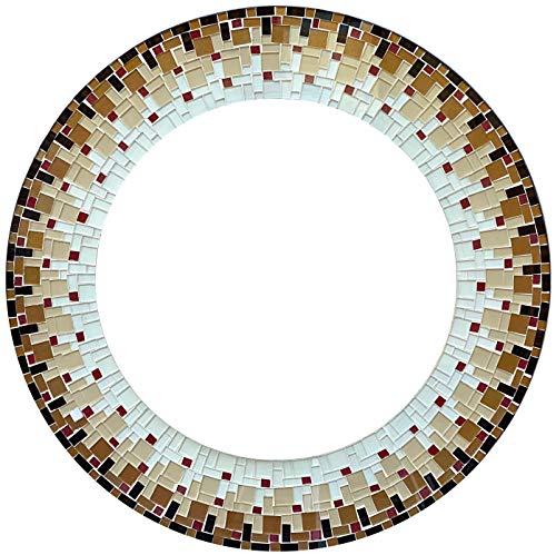 Zorigs-Mirror-Wall-Art-Decor--Handcrafted-Decorative-Wall-Mirror-Dark-Brown-Gold-Tan-Red-and-Pearl-White-Mosaic-Glass-24-Frame-16-Round-Mirror-for-Hallway-Bedroom-Bathroom-Living-Room 51mbiLXSDoL
