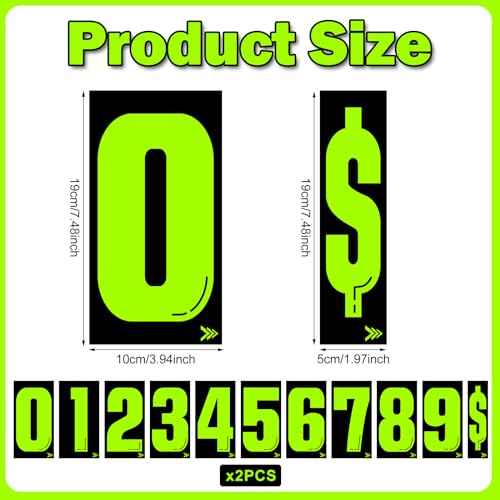 Image of Engrowtic 22 Pcs 7 1 /2 Vinyl Number Decals Large Chartreuse Windshield Pricing Stickers Car Dealership Supplies 0-9 Car Lot Pricing Numbers for Auto Vehicle Window