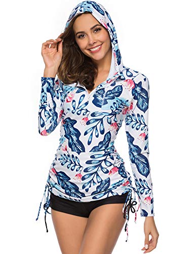Caracilia Women's UPF 50+ Full Zip Front Long Sleeve Top Rashguard Hoodie Swimsuit F32-M CA109