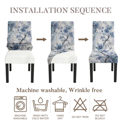 Image of Vintage Blue Floral Dining Chair Covers Set of 4 for Dining Room