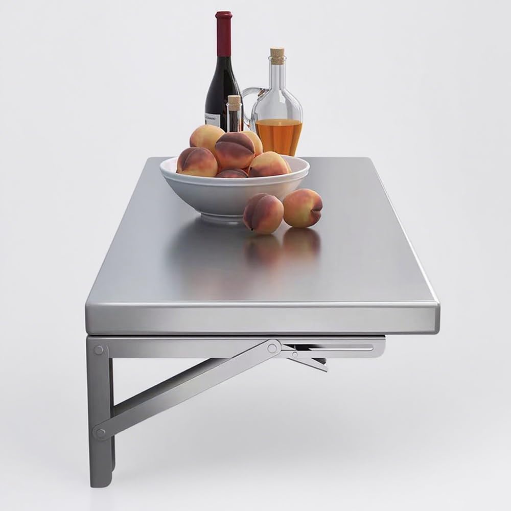 LWJSOCP Stainless Steel Wall-Mounted Folding Table, Space-Saving Kitchen Dining Desk, Floating Laundry & Computer Table with Brackets (80x40cm) - Perfect for Small Spaces