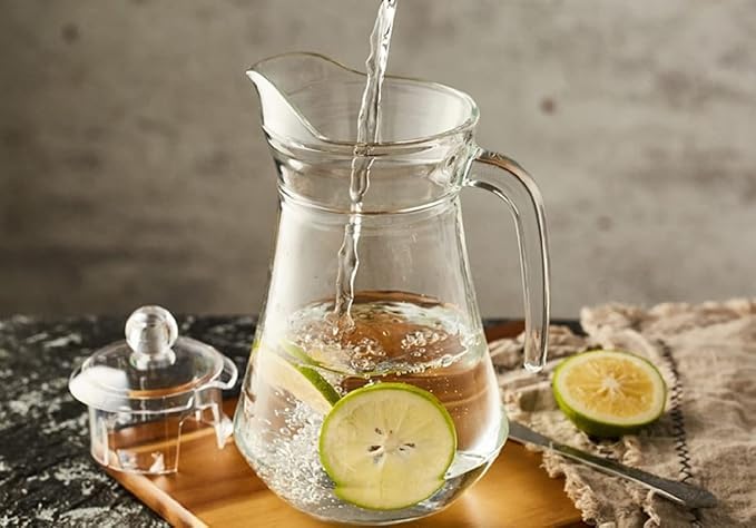 Red-Rubby Premium Water and Juice Glasses Set of 6 and Borosilicate Glass Jug Set Combo,(6 PC Glasses 300ML and 1 Water Jug 1.8 Liter), Transparent, Glass and Jug Set for Dining Table 1