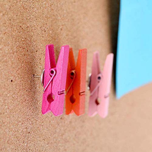 image for kiniza 20 Pack Colorful Push Pins Clips, Push Pins with Wooden Clips, 