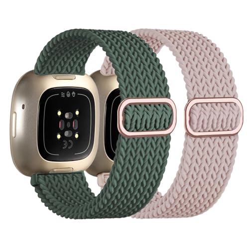 Zythtic 2 Pack Braided Straps Compatible with Fitbit Versa 4 Strap/Fitbit Versa 3 Strap/Fitbit Sense/Sense 2 Strap for Women Men Elastic Nylon Straps for Versa 3 /Versa 4 /Sense/Sense 2