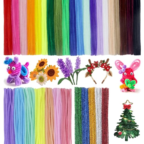 VntMQP 350 Stück Chenilledraht 37Farben Pfeifenputzer Bunt zum Basteln,30cm x 6mm Pfeifenreiniger,Geeignet für die Herstellung von Blumen, kleinen Tieren, Halloween, Weihnachten DIY Kunstwerk