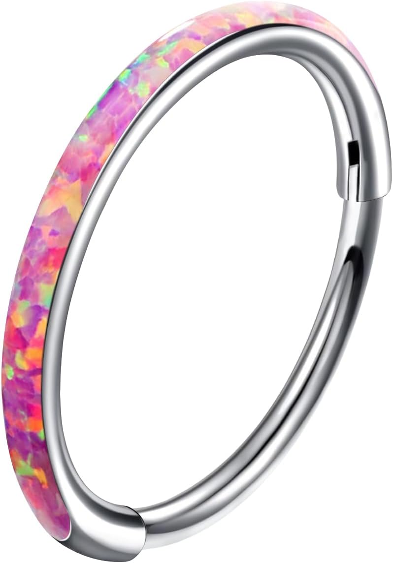 Nose Rings Hoops, White Opal Cartilage Hoop Earrings for Women Men, 316L Surgical Steel 20g Labret Lip Tragus Helix Daith Conch Piercing Jewelry 7mm/8mm