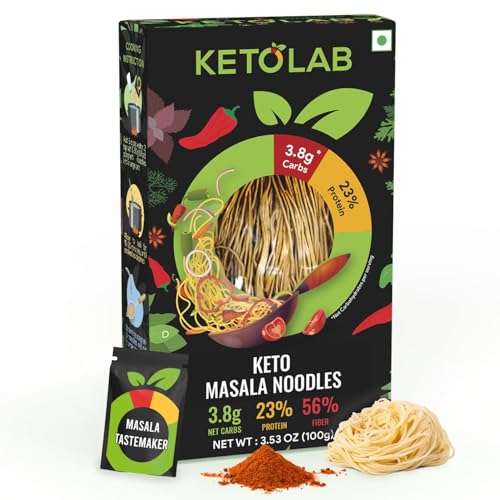 Image of Ketolab Keto Masala Noodles Spaghetti, 100 Gms, 1 Pack, 3.8g Net Carb & 23% High Protein /Serving, Identical to Regular Noodles, Low Carb, High Fibre, Low GI, Keto Diet, Diabetic Friendly
