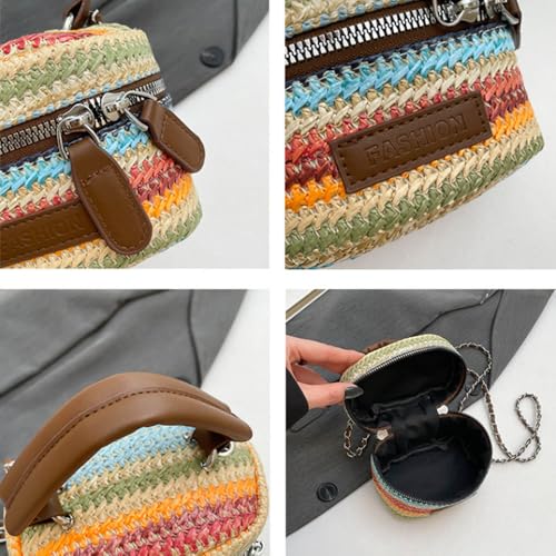Women's Colorful Straw Crossbody Bag with Chain Strap Stylish Versatile Handbags3