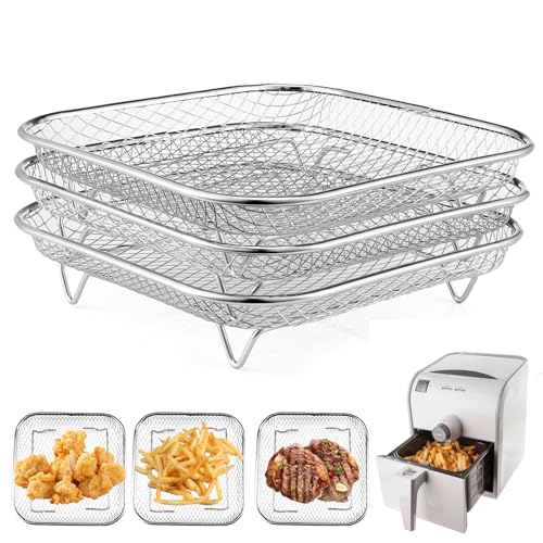 Estante cuadrado para freidora de aire de 8 pulgadas, juego de 3, estante deshidratador apilable de acero inoxidable multicapa, accesorios cuadrados para freidora de aire Cosori, Instant Vortex