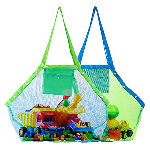 ValueTalks Mesh Beach Tote Bag, XL Large 2 Pack Kids Sea Shell Bags for Outdoor Swim Pool Childrens and Kids Toys Travel Towels Sand Away Organizer Storage Bags, Foldable Lightweight (Green+Blue)