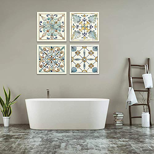 Jlxart Canvas Prints 4Pcs Vintage Picture Paintings Bathroom Wall Art Abstract Pattern Wall Decor For Bedroom Kitchen Office Home Artwork Decoration Ready To Hang 12"X 12" #TOP1