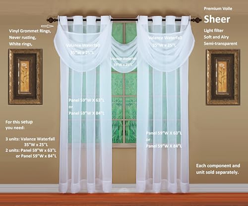 Image of Today's Curtain, Emelia Grommet Sheer Valance Waterfall 25 inch White, 35 inch W x 25 inch L