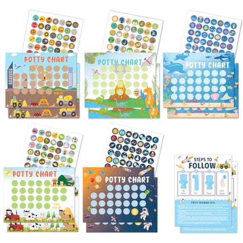 Image of Potty Training Chart for Toddler 5 Fun Styles 17 PCS Potty Chart for Boys with 315 Stickers for Kids Potty Training Reward